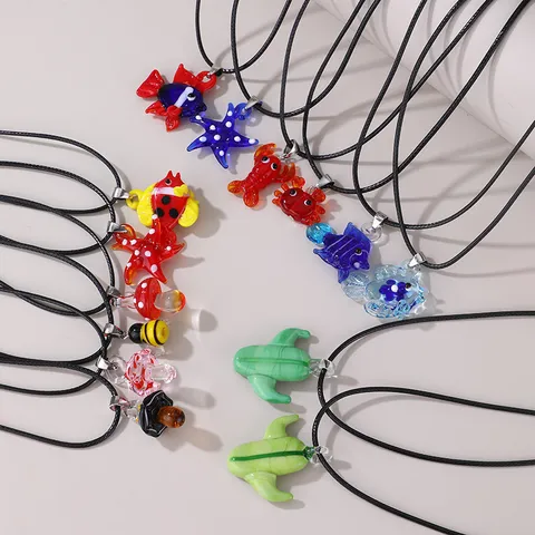 Western Stil Glas Blume Seestern Kaktus Anhänger Halskette Für Damen Schwarz Wachsseil Kordel Legierung Choker Halsketten Bohemian Trendig Party Schmuck Geschenk