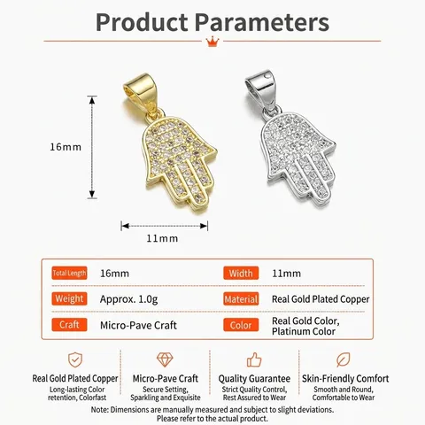 Vergoldetes Kupfer Hamsa Hand Anhänger Mikro Pavé Strass Fatima Hand Charms Für DIY Schmuckherstellung Halsketten Zubehör Damen