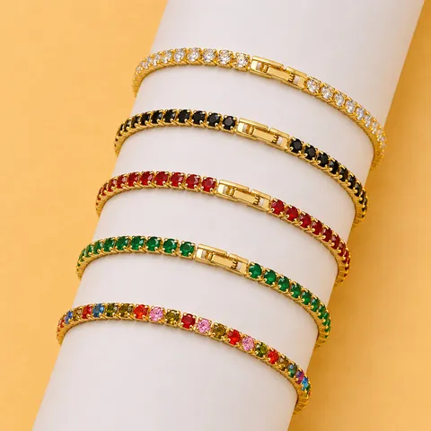 Elegante Koperen Strass Tennisarmband Verguld Glanzende Geometrische Schakelarmband Voor Dames Bruiloft Feest Luxe Dagelijkse Handsieraden