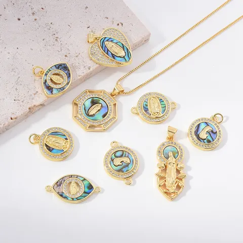 Vintage Koper Abalone Schelp Engel Portret Bedel Strass Geometrisch Religieus DIY Hanger Sieraden Maken Componenten Voor Kettingen