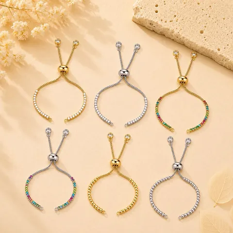 Koperen Box Ketting Micro Pave Strass Verstelbare Schuifregelaar Trekketing Armband Component Voor DIY Sieraden Maken Componenten Basis