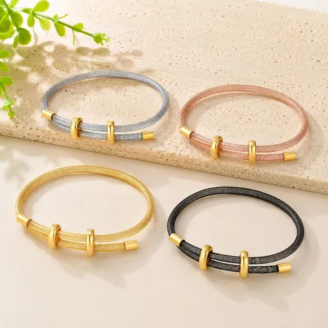 Mode Koperen Gaas Armband Strass Glanzend Hol Geweven Bangle Met Schuifkralen Verstelbare Polsband Voor Dames Heren Sieraden