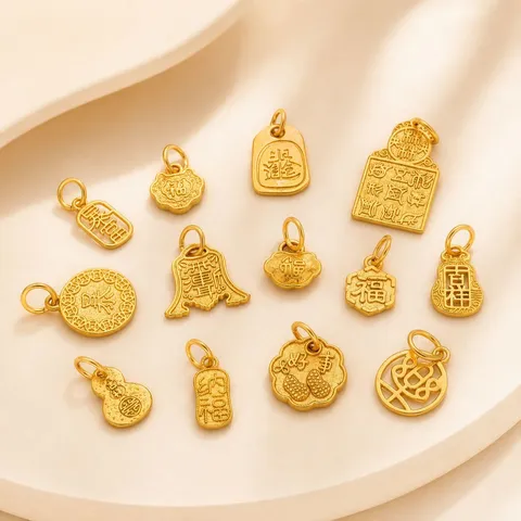 24K Gold Plated Copper DIY Jewelry Findings Small Blessing Plate Lucky Character Gourd Pendant Auspicious Charms For Necklace Bracelet Making