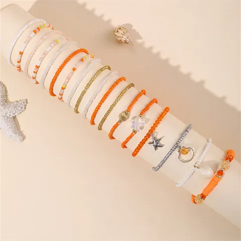 Set di Braccialetti di Perline in Stile Bohemian Beach Con Ciondoli a Forma di Conchiglia e Stella Marina Braccialetti a Strati per Donna Gioielli Estivi