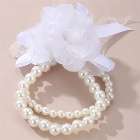 Eleganter Weißer Blumen Handgelenk Corsage Künstliche Perle Armband Für Hochzeit Brautjungfer Party Damen Schmuck