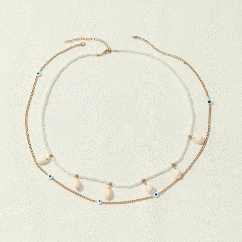 Catena per il Corpo Bohemian in Lega con Perline di Riso Perle Artificiali Conchiglia Malocchio da Donna Gioielli per la Spiaggia