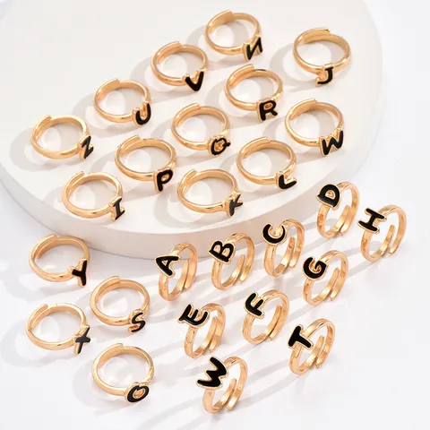 RZ0783 Anfangsbuchstabe A-Z Gold Legierung Emaille Offener Verstellbarer Ring Für Damen Mode Persönlichkeit Nische Fingerring Schmuck Geschenk