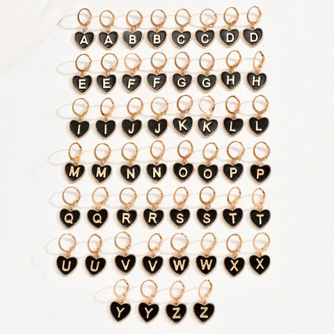 Französischer Stil Minimalistisch Legierung Emaille Herz Alphabet Buchstabe Huggie Ohrhänger Für Damen Gold Schwarz Statement Ohrringe Schmuck Geschenk