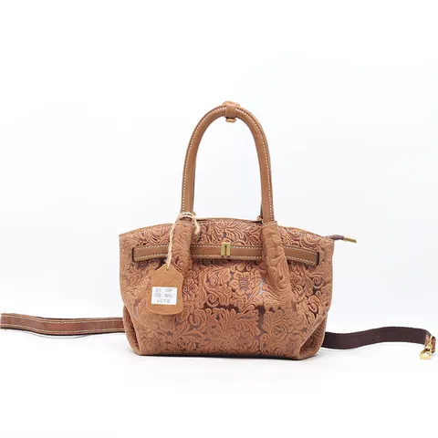 Borsa a Tracolla da Donna in Pelle di Vacchetta Primo Strato Retro Borsa a Mano Vintage in rilievo Tracolla Borsa Casual