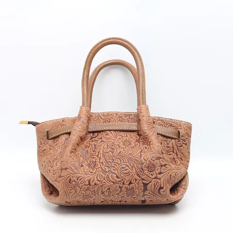 Borsa a Tracolla da Donna in Pelle di Vacchetta Primo Strato Retro Borsa a Mano Vintage in rilievo Tracolla Borsa Casual