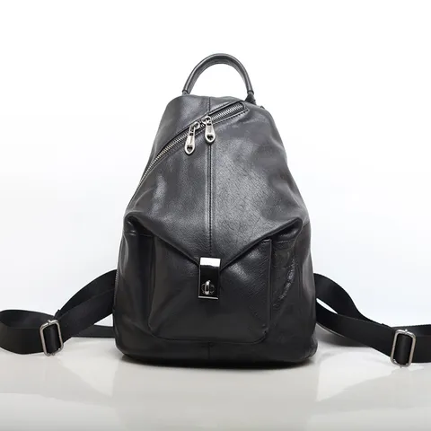 Zaino in Vera Pelle bovina Per Donna Moda Casual Daypack Vintage Viaggio Scuola Borsa Con Più Tasche