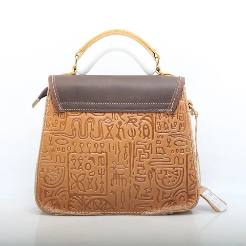 Borsa a Tracolla da Donna in Pelle di Vacchetta Vintage Borsa a Spalla Stampata Borsa Casual Giornaliera