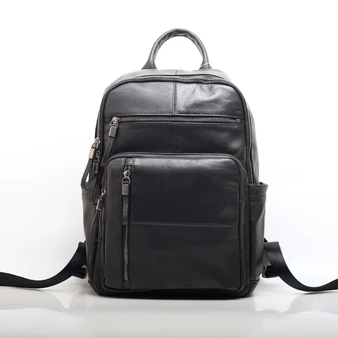 Mens Business Casual Backpack Crafted From Top Layer Cowhide Leather Multi Compartments Computer School Bag