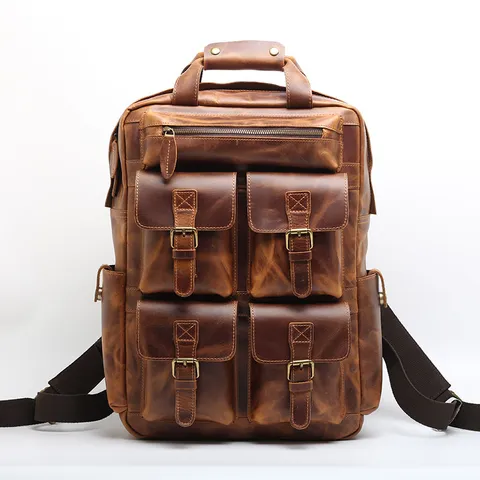 Zaino in Pelle Crazy Horse Vintage per Uomo Donna Grande Capacità Viaggio di Lavoro Casual Scuola Porta PC