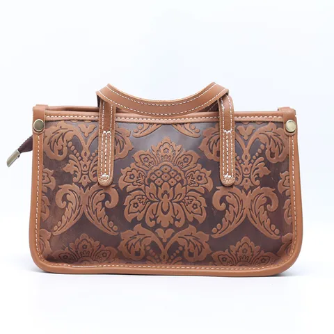 Retro Vera Pelle Bovina Donna Borsa a Tracolla Vintage Impresso Piccola Borsa Quadrata Casual Quotidiano Borsa a Mano