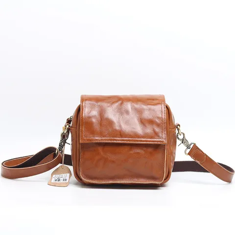 Borsa a Tracolla Retro in Vera Pelle da Donna Pelle di Vacchetta di Primo Strato Borsa a Spalla Vintage Casual