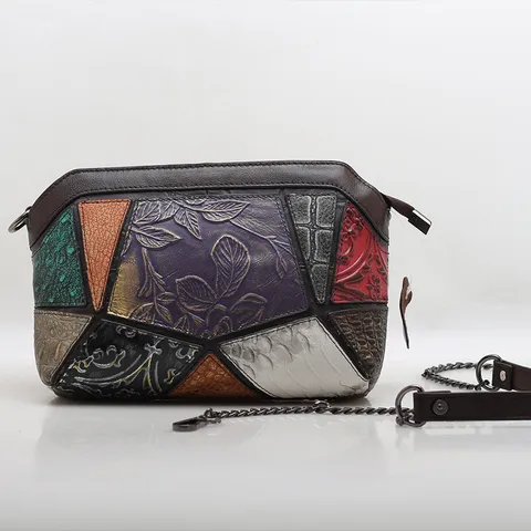 Borsa a Tracolla in Vera Pelle Bovina da Donna Vintage Blocco di Colore Borsa Crossbody Piccola Borsa Quadrata Borsetta di Moda Quotidiana