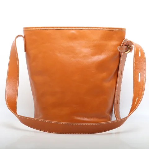 Borsa Secchiello in Vera Pelle per Donna Retro Vintage Pelle di Vacchetta Conciata al Vegetale Borsa a Tracolla Casual