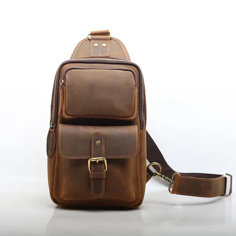 Borsa da Petto in Vera Pelle Vintage da Uomo Tasche Multiple Tracolla
