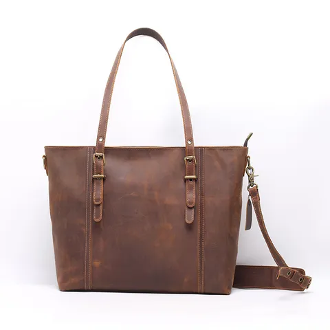 Borsa Tote Retro in Vera Pelle Crazy Horse per Donna Grande Capacità Borsetta da Commuter Vintage Borsa a Tracolla con Manico Superiore
