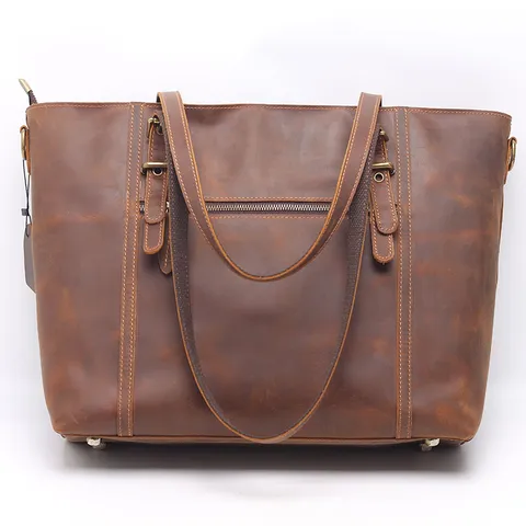 Borsa Tote Retro in Vera Pelle Crazy Horse per Donna Grande Capacità Borsetta da Commuter Vintage Borsa a Tracolla con Manico Superiore
