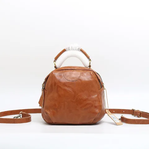 Donne Vera Pelle Borsa a Mano Vintage Pelle di Vacca Conciata al Vegetale Conchiglia Spalla Tracolla Borsa da Lavoro