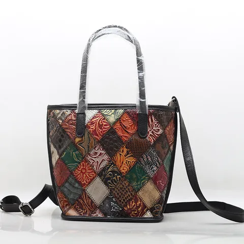 Sac Seau Rétro en Bloc de Couleur Cuir de Vachette Pleine Fleur pour Femmes Sac à Main d'Épaule Mode Casual Bandoulière