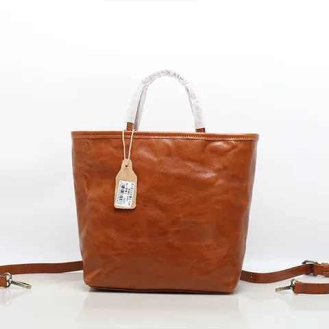 Borsa a Mano da Donna in Vera Pelle Vintage Pelle di Vachetta Conciata al Vegetale Borsa a Tracolla Moda Casual Tote