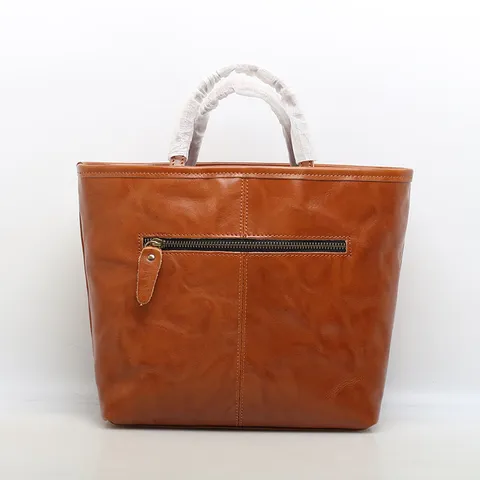 Borsa a Mano da Donna in Vera Pelle Vintage Pelle di Vachetta Conciata al Vegetale Borsa a Tracolla Moda Casual Tote