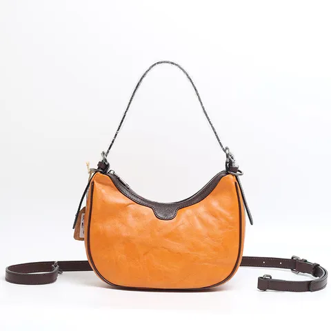 Donna Vera Pelle Borsa Sottobraccio Vintage Colore a Contrasto Borsa a Tracolla Casual