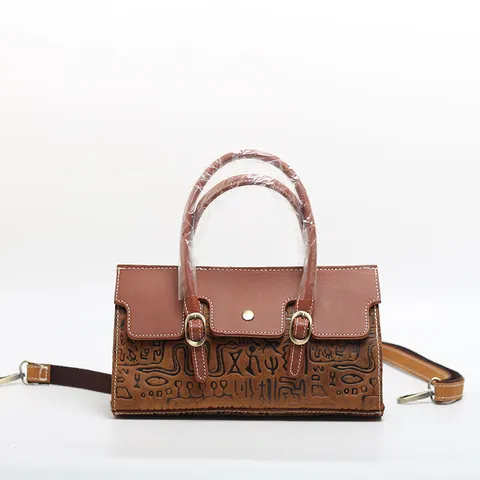 Retro Vera Pelle di Vacchetta Donna Borsa a Tracolla Stampata Vintage Manico Superiore Borsa a Mano Casual Borsa a Spalla