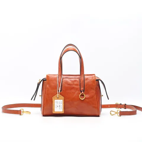 Borsa a Mano da Donna in Vera Pelle Vintage Stile Europeo Americano Retro Borsa a Tracolla con Manico Superiore per Quotidiano