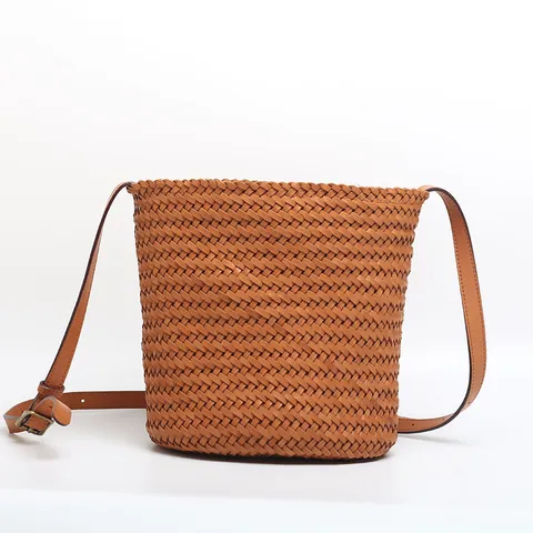 Damen Echtes Leder Beuteltasche Vintage Handgemachte Gewebte Schulter Umhängetasche Große Kapazität Casual Handtasche Für Damen