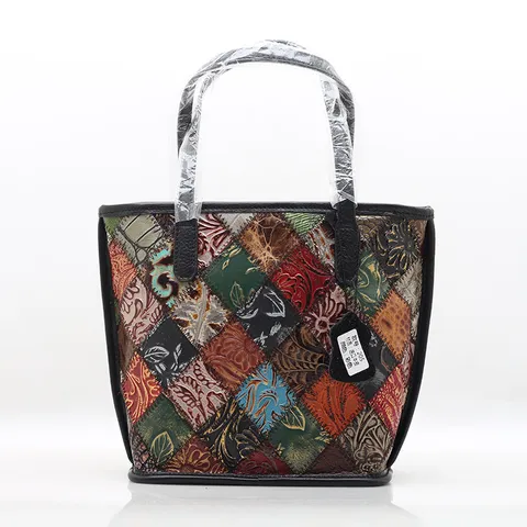 Sac Seau Rétro en Bloc de Couleur Cuir de Vachette Pleine Fleur pour Femmes Sac à Main d'Épaule Mode Casual Bandoulière