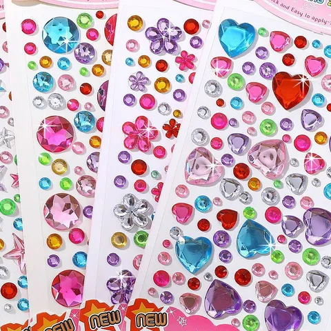 Cute Cartoon Rhinestone Stickers For Kids Glitter Acrylic Crystal Diamond Gems 3D Stickers Princess Reward DIY Decorative Craft Sheets