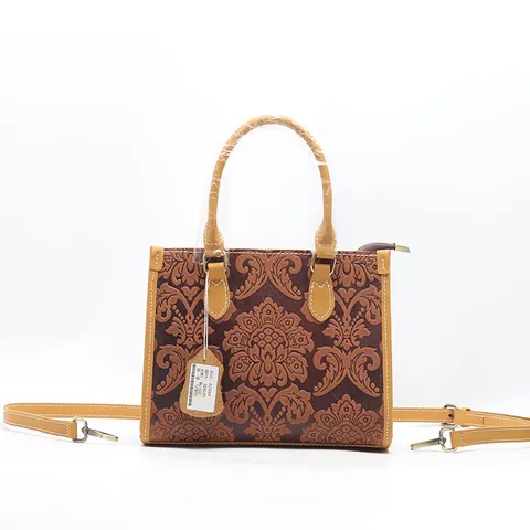 Donna Vera Pelle Vintage Stampata Borsa a Mano Manico Superiore Casual Commuter Tracolla Borsa a Spalla Retro Tote