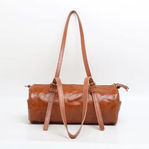 Borsa a Tracolla Retro in Vera Pelle Donna Vintage Pelle Bovina Borsa Sottobraccio Cilindrica