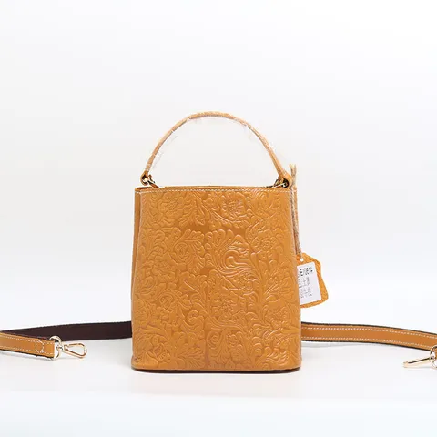 Borsa Secchiello Vintage Stampata in Vera Pelle da Donna Pelle di Mucca Borsa Casual Retro Tracolla