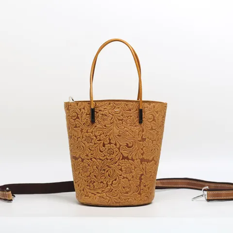 Borsa a Secchiello Vintage in Vera Pelle Goffrata da Donna Borsa a Tracolla Casual
