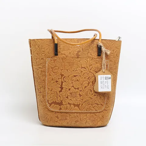 Borsa a Secchiello Vintage in Vera Pelle Goffrata da Donna Borsa a Tracolla Casual