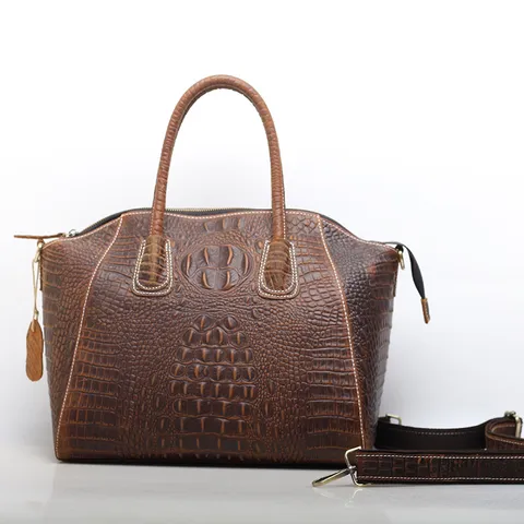 Borsa Tote in Vera Pelle con Motivo Coccodrillo Grande Borsa Vintage Borsa Casual a Tracolla da Donna