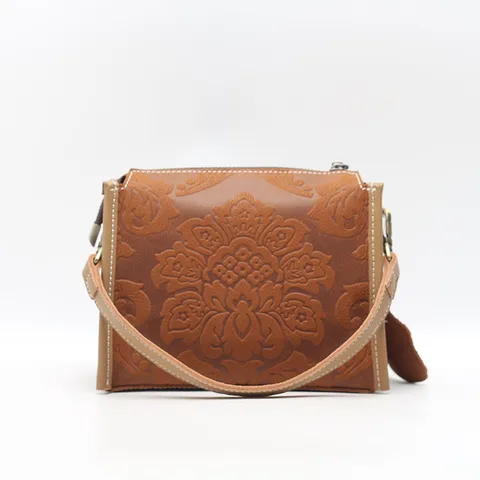 Retro Vera Pelle Donne Borsa a Tracolla Pelle Bovina Crossbody Piccola Borsa Quadrata Vintage Borsa a Mano Stampata