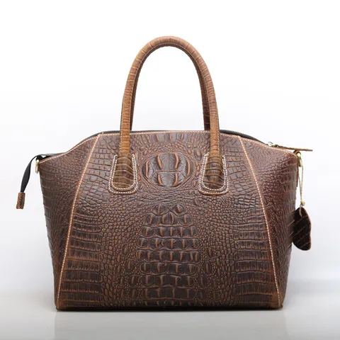 Borsa Tote in Vera Pelle con Motivo Coccodrillo Grande Borsa Vintage Borsa Casual a Tracolla da Donna