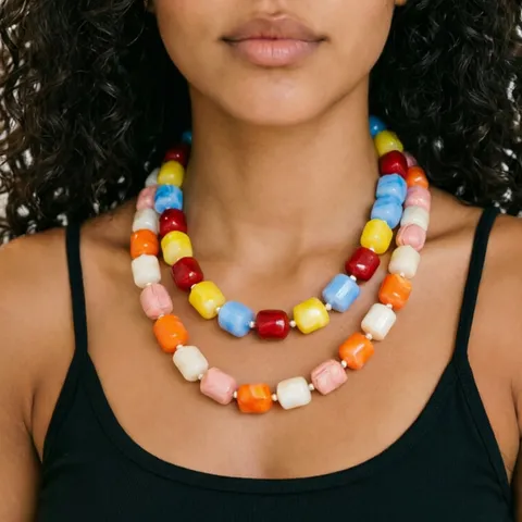 Minimalistische Geometrisch Gestreifte Harzperlen Geknotete Choker Halskette Für Damen Mode Bunte Kubische Perle Schlüsselbein Kette Schmuck