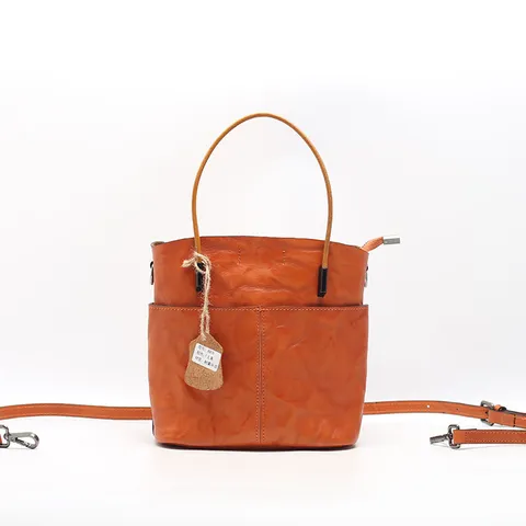 Borsa a Secchiello in Vera Pelle Retro per Donna Pelle Bovina Conciata al Vegetale Borsa a Mano Tracolla Casual Tote