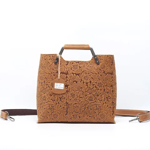 Borsa a Mano in Vera Pelle Bovina Vintage Borsa Tote Casual da Donna Borsa a Tracolla con Stampa Retro Borsa da Donna alla Moda