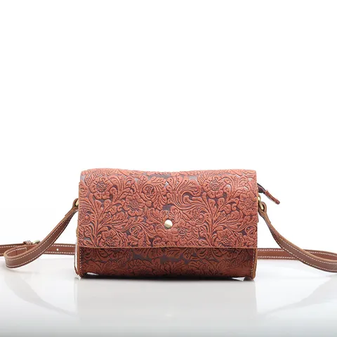 Borsa a Tracolla da Donna in Vera Pelle di Vacchetta Vintage Stampata Crossbody Piccola Borsa Quadrata Pelle Morbida Borsetta