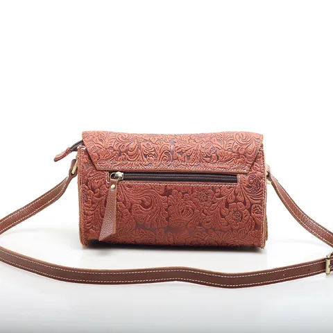 Borsa a Tracolla da Donna in Vera Pelle di Vacchetta Vintage Stampata Crossbody Piccola Borsa Quadrata Pelle Morbida Borsetta
