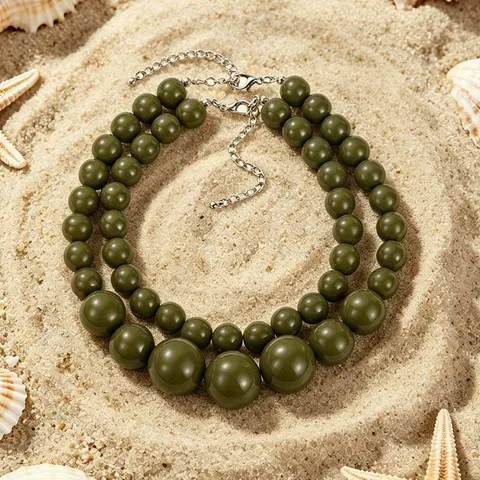 Collana a Doppio Strato in Perline di Resina Boho Vintage Collana Esagerata Catena della Clavicola in Lega Regolabile Estiva da Donna