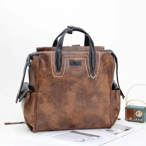 Vintage PU Leather Business Backpack For Men Women Urban Minimalist Laptop Bag Travel Daypack With Multipurpose Compartments